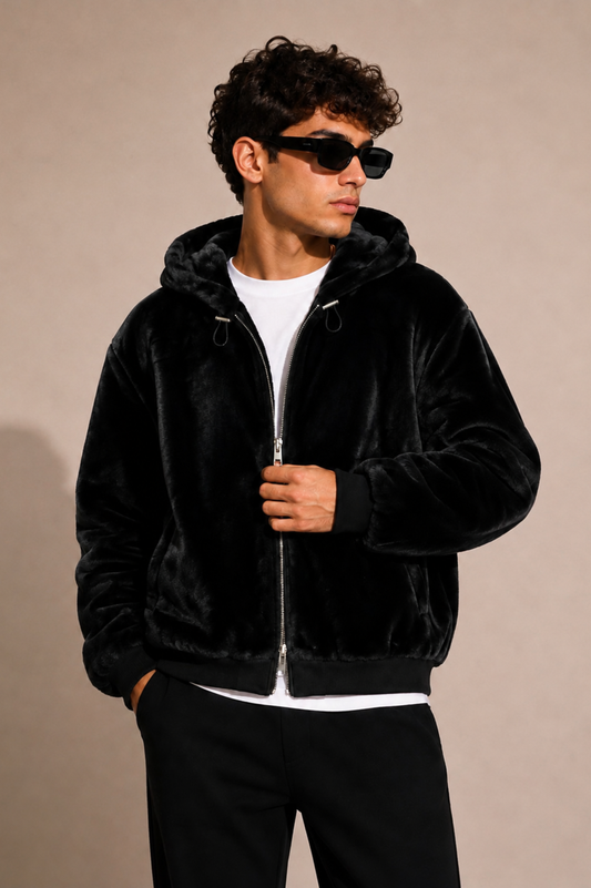 Veste fausse fourrure capuche
