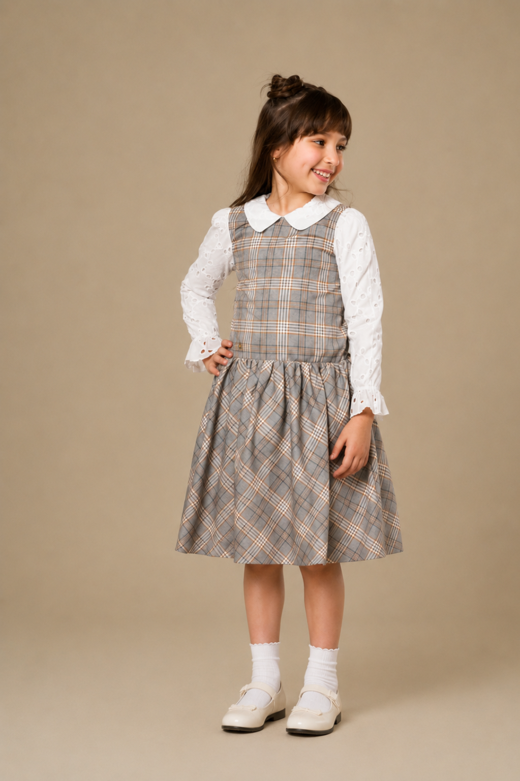 Robe Salopette Fille à Carreaux