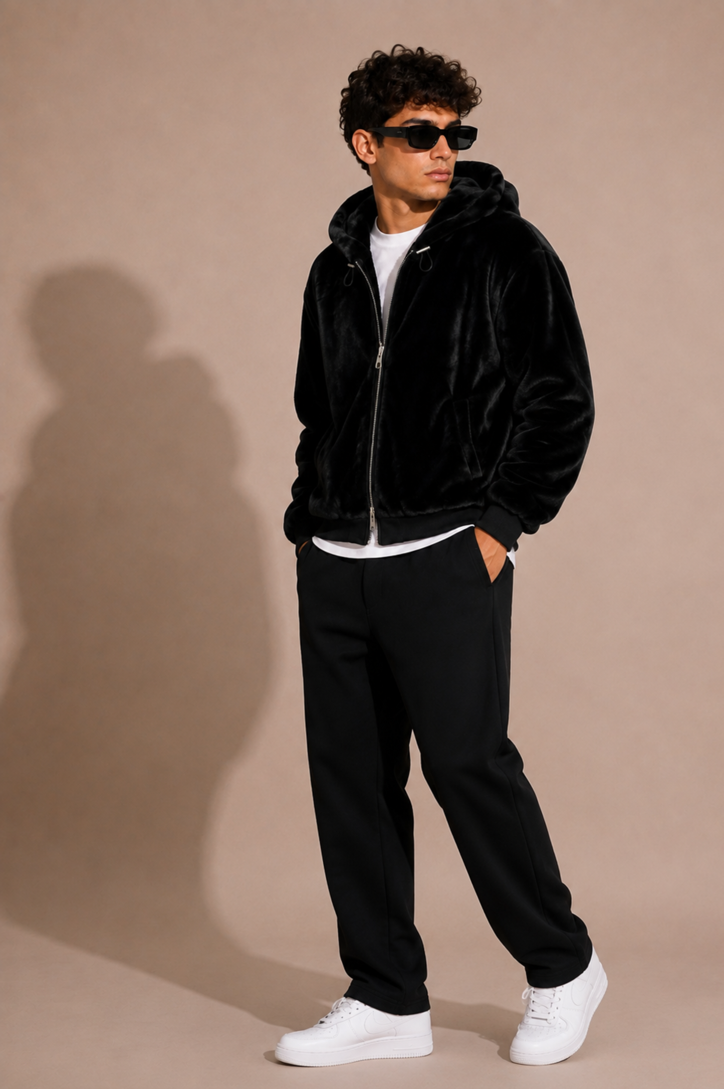 Veste fausse fourrure capuche